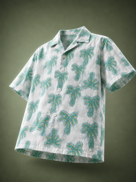 Palm Tree Boys Co-ord Set – Half Sleeve Shirt & Pants